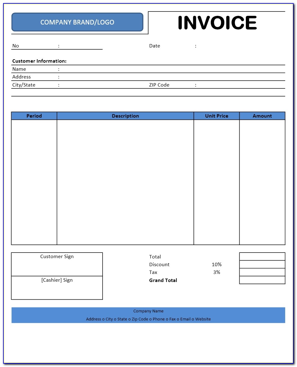 Monthly Rent Invoice Template Excel