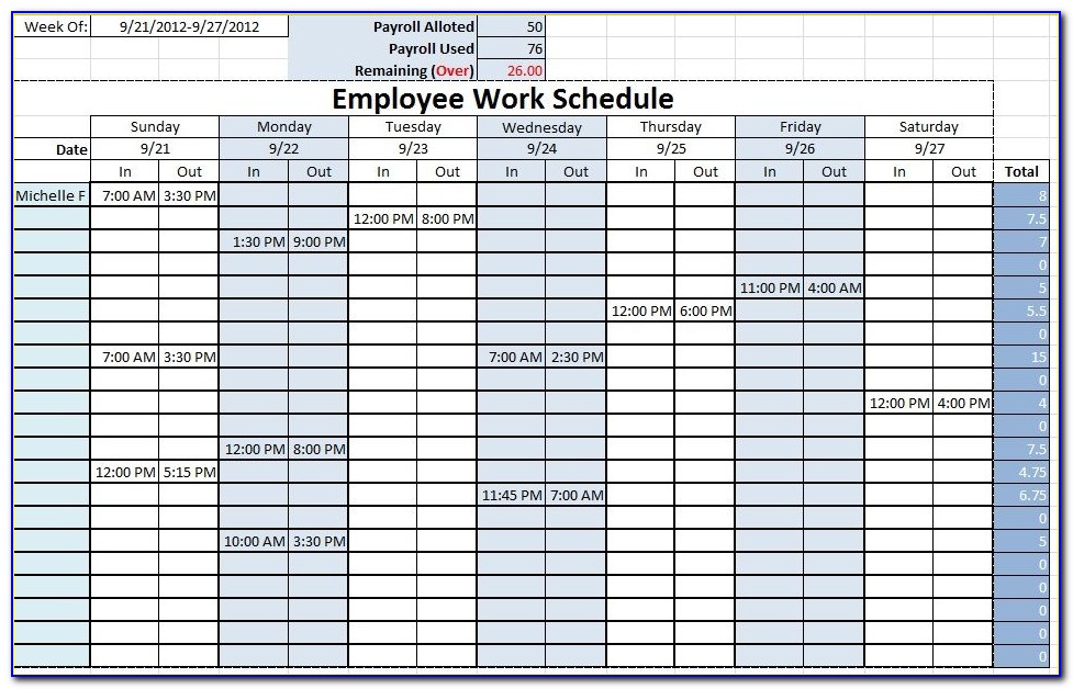 Multiple Employee Monthly Work Schedule Template