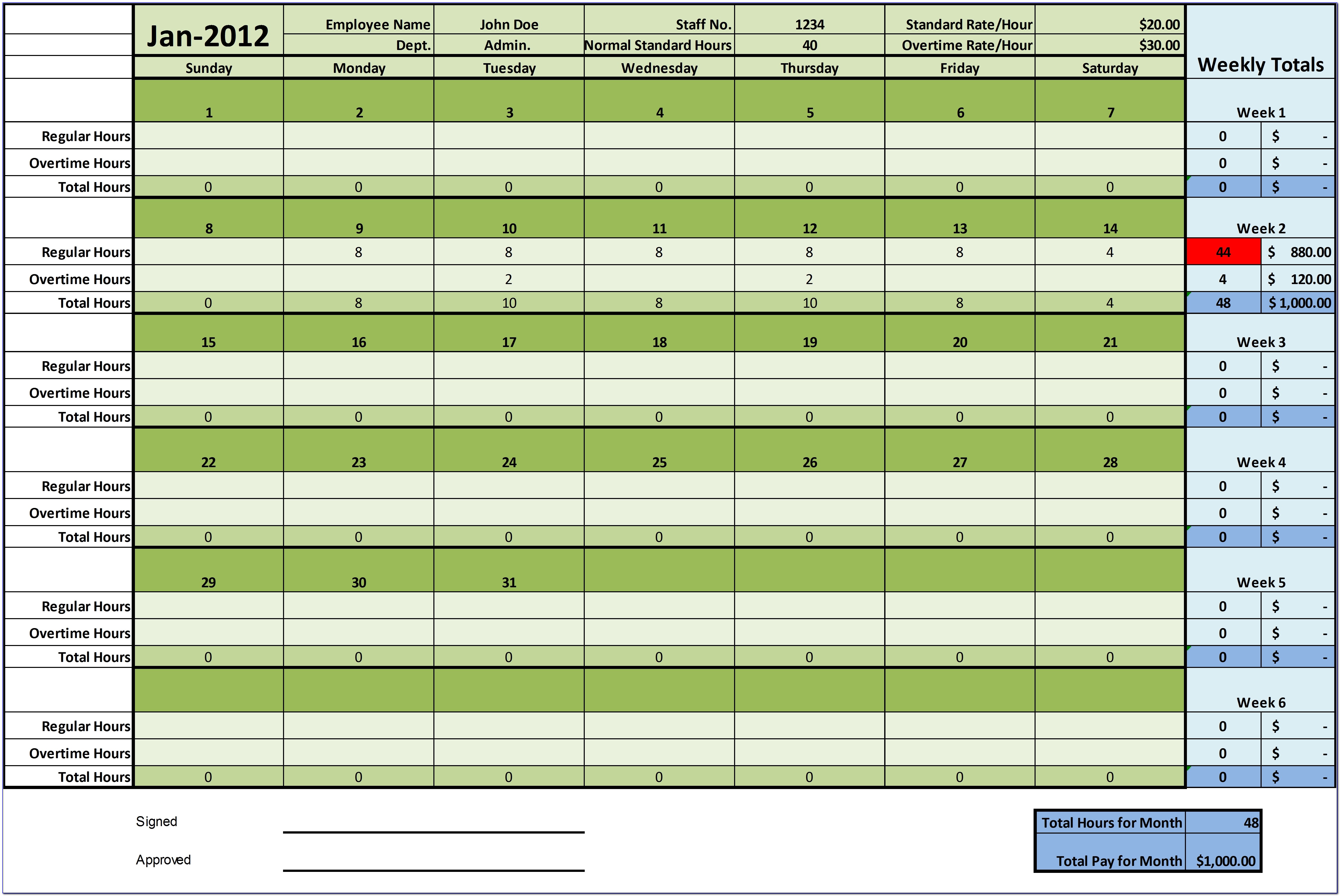 Multiple Employee Weekly Timesheet Template Excel