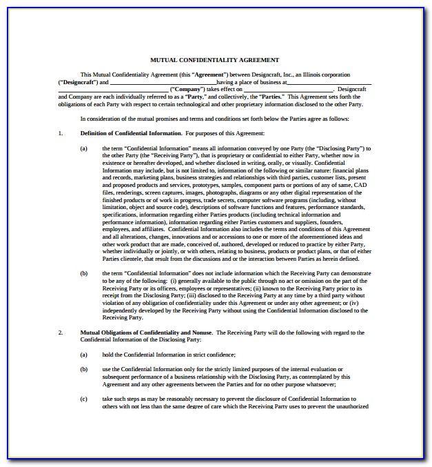 Mutual Confidentiality Agreement Template