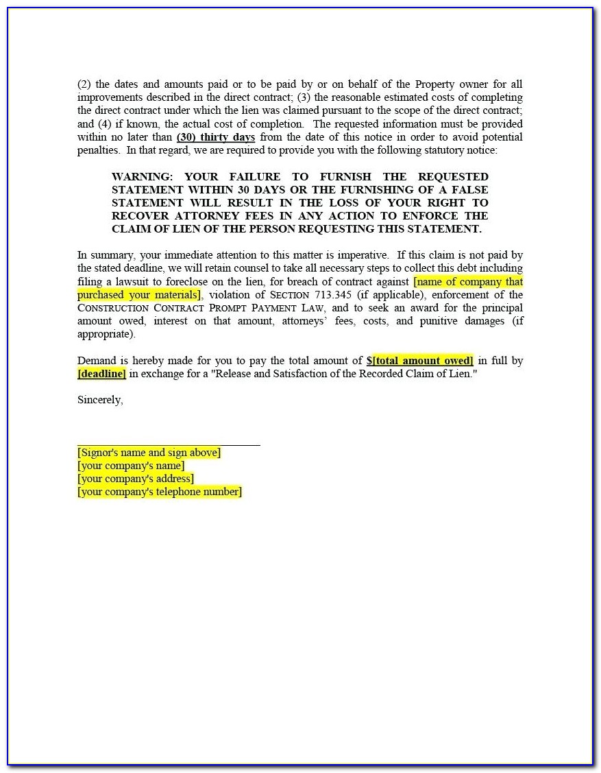 Sample Letter Intent To Lien Picture Design Example Notice Sue