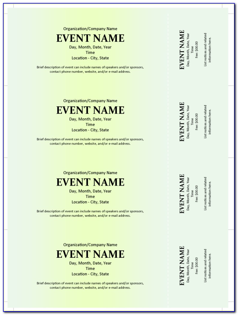Numbered Event Ticket Template Word