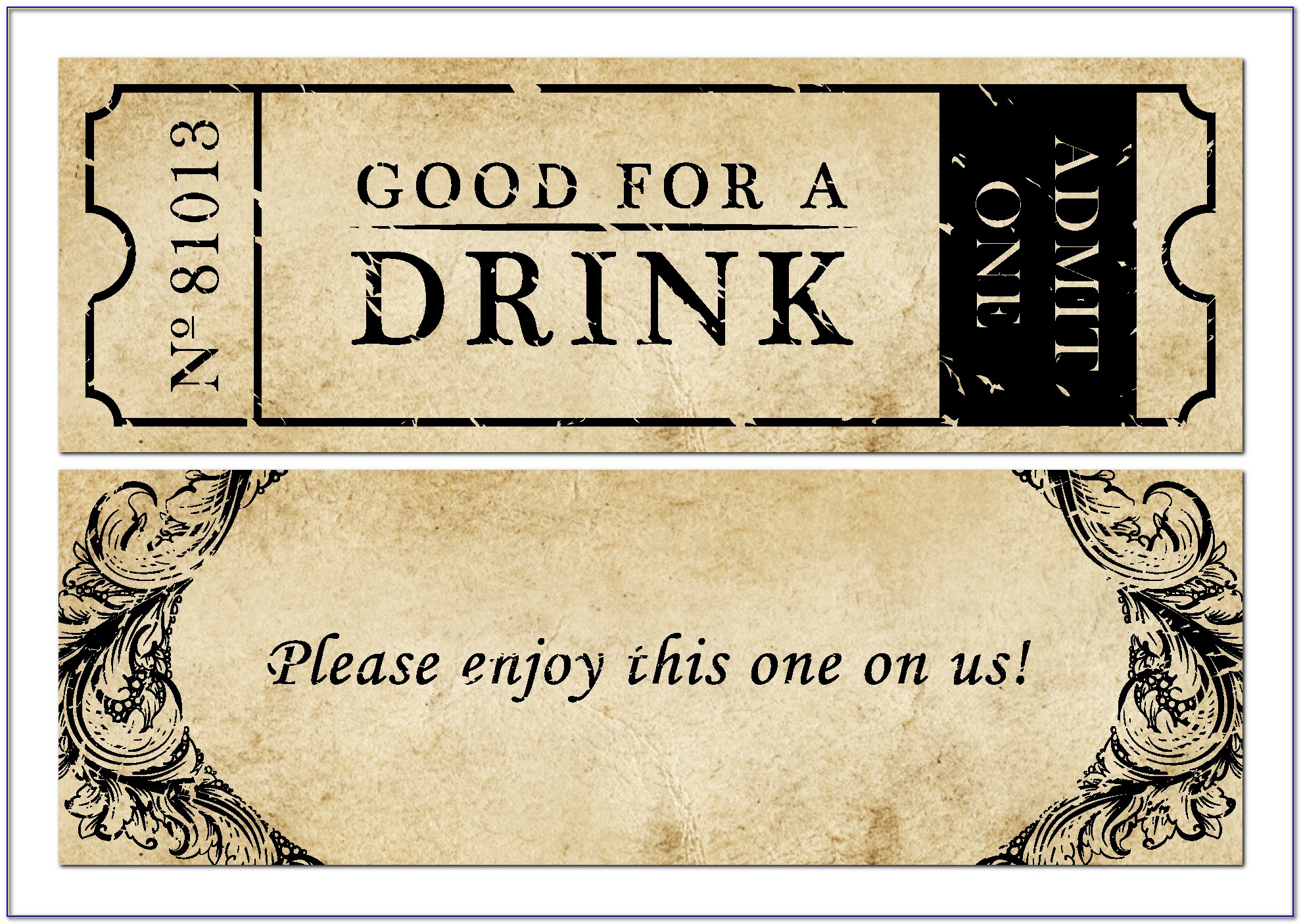 One Free Drink Token Template
