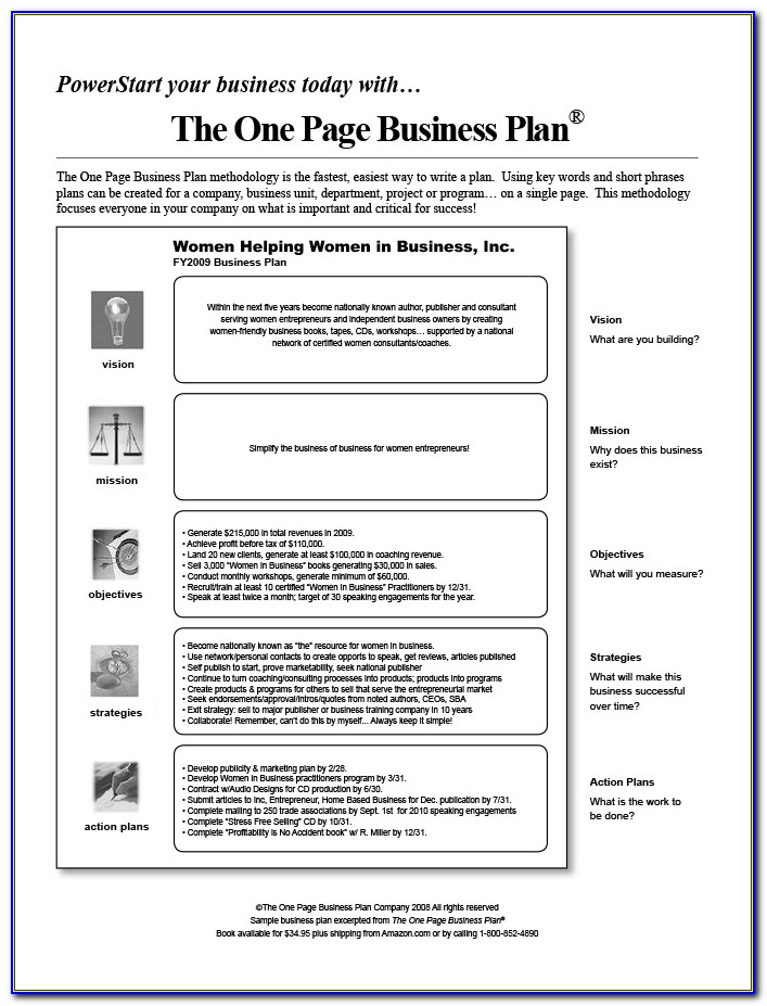 One Page Business Plan Example Pdf