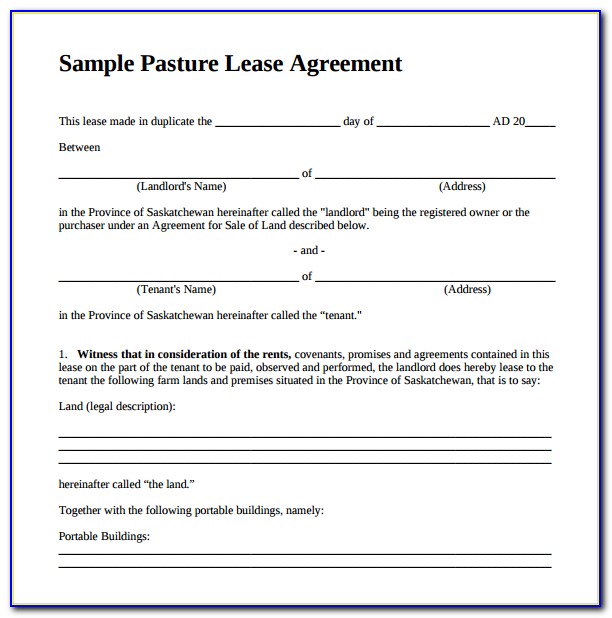Pasture Lease Agreement Template