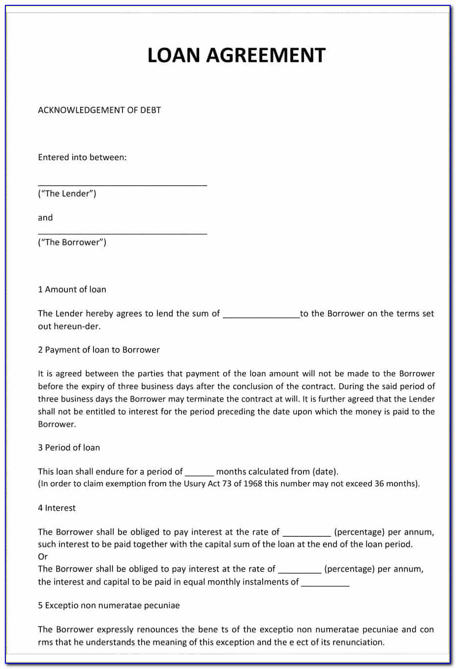Personal Loan Contract Template Free Download