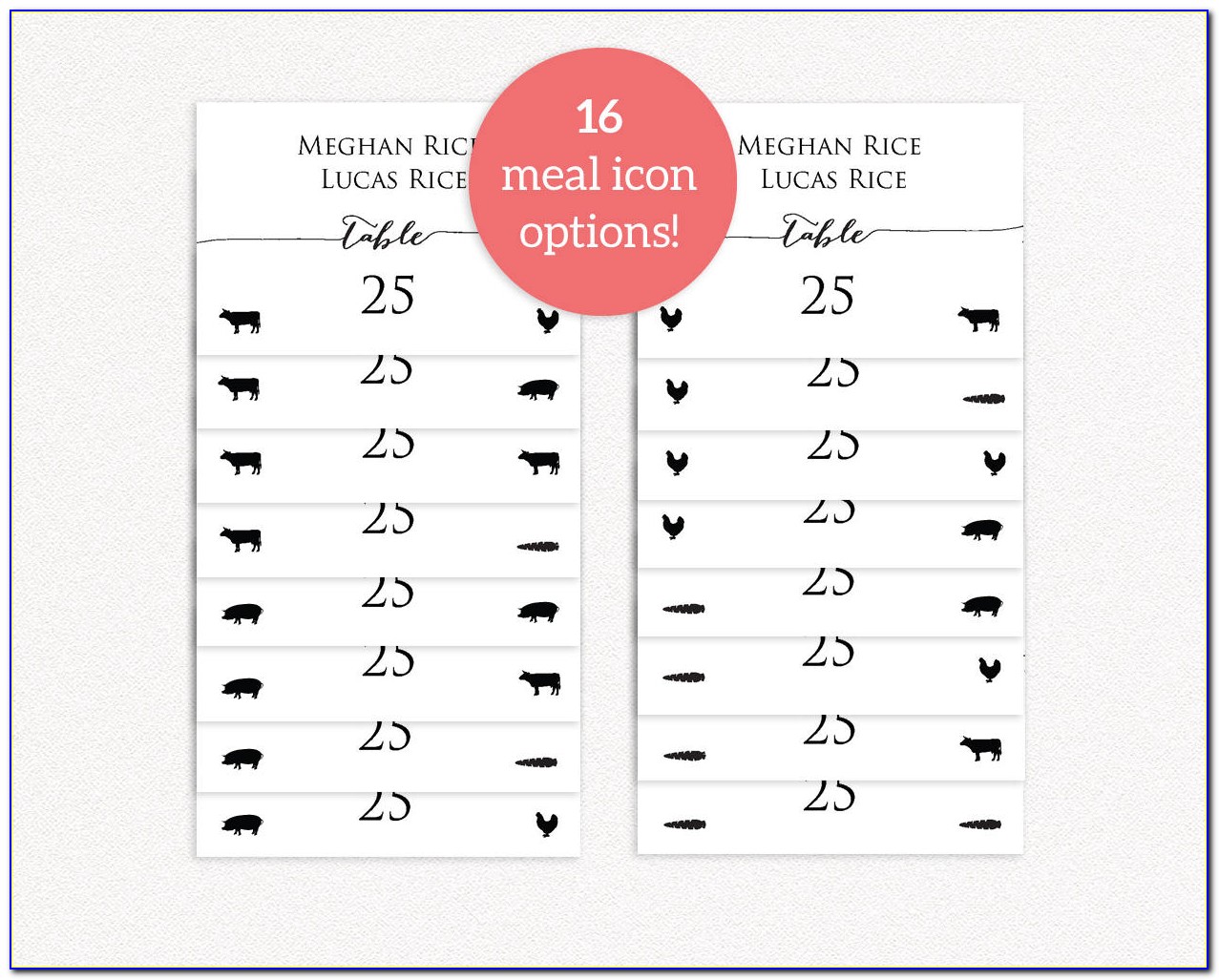 Place Cards With Meal Choice Template