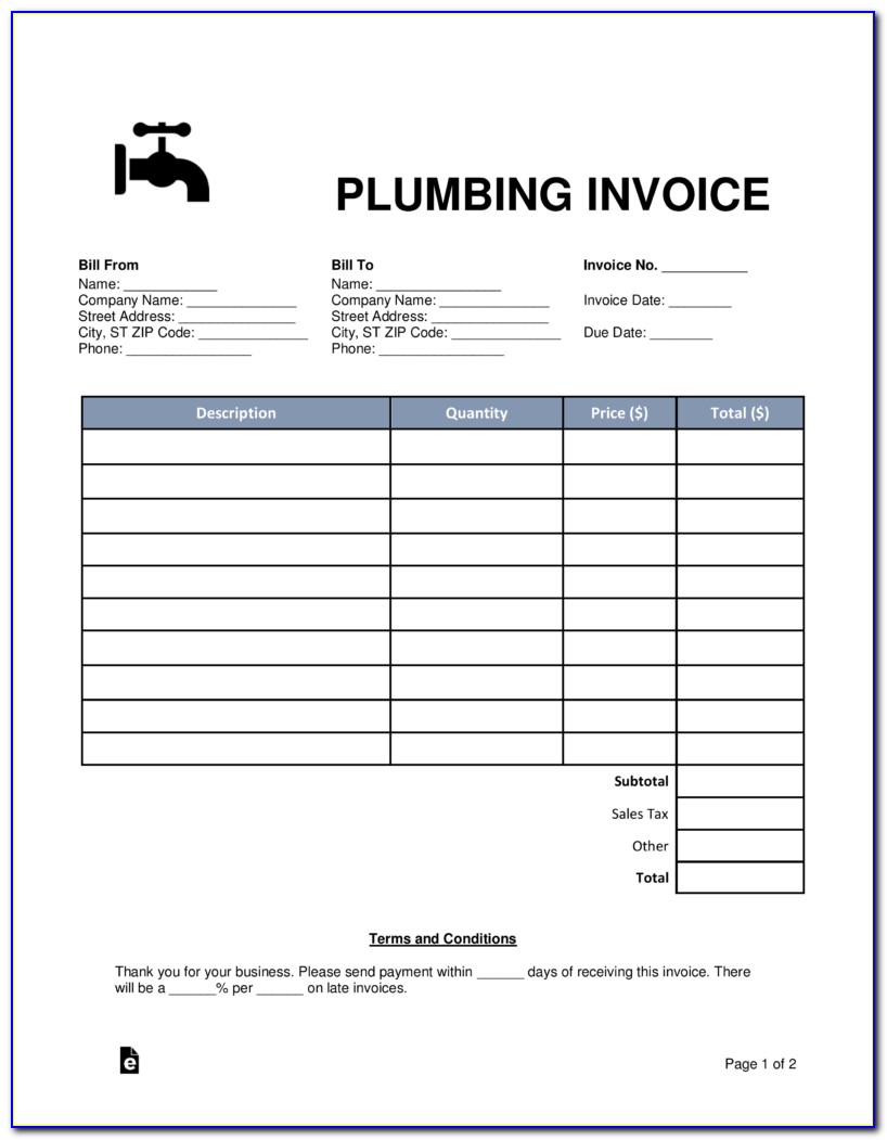 Plumbing Invoice Template Doc