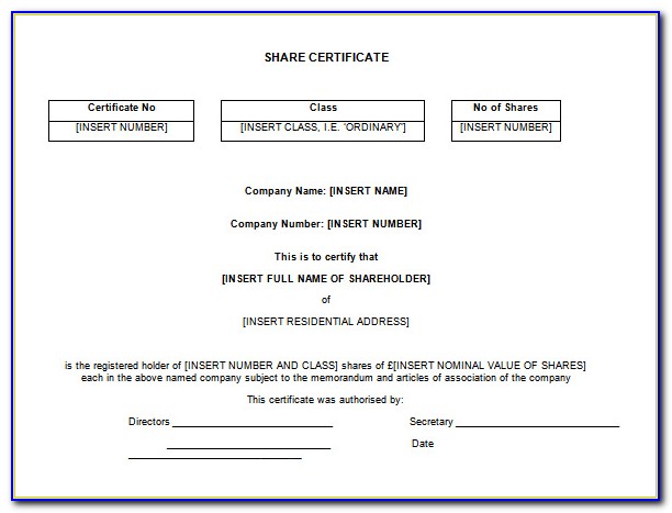 Private Company Share Certificate Template South Africa
