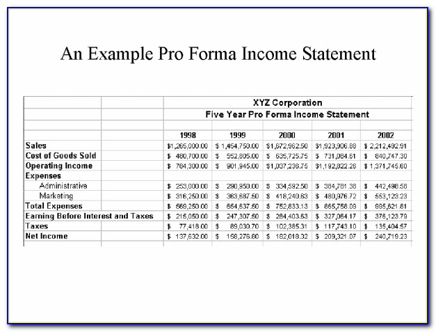 Pro Forma Income Statement Template Free