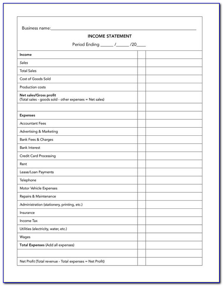 Profit And Loss Statement Template For Small Business