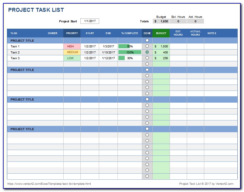 Project List Template Excel Free Download