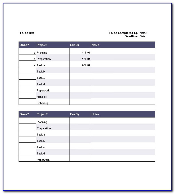 Project Task Template Excel Free