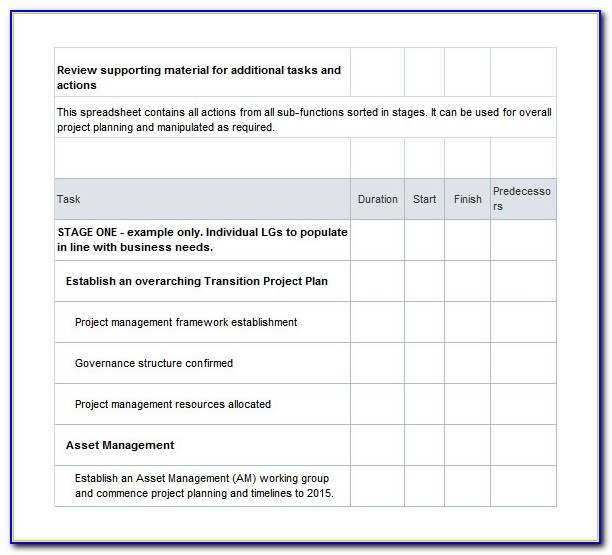 Project Transition Plan Template Excel