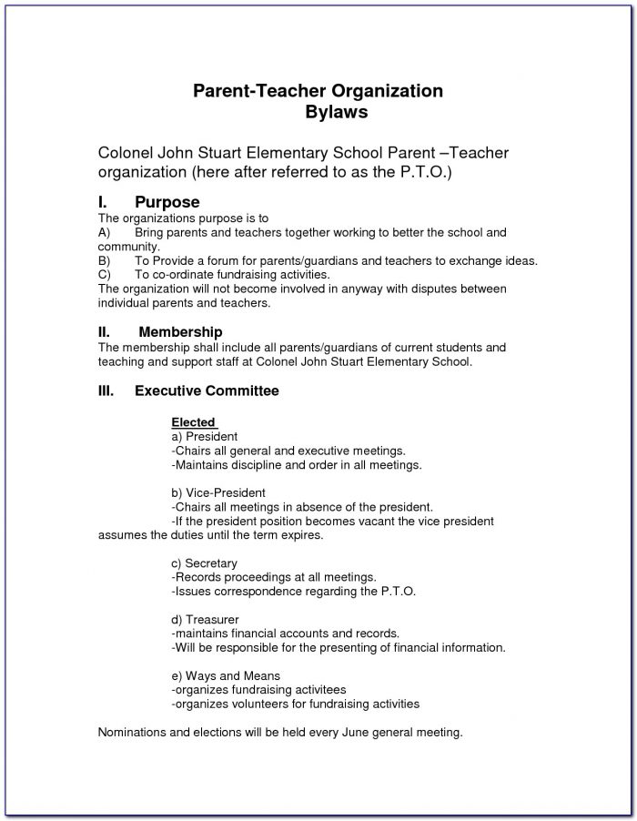 Pto Bylaws Template