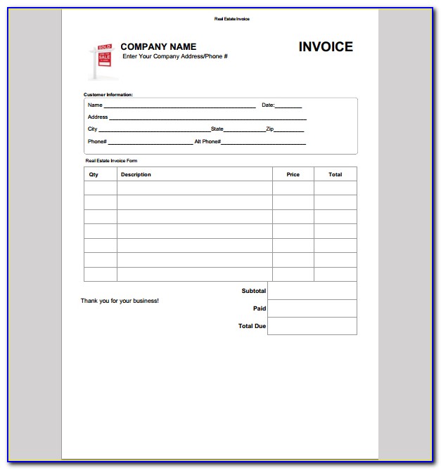 Real Estate Commission Invoice Example