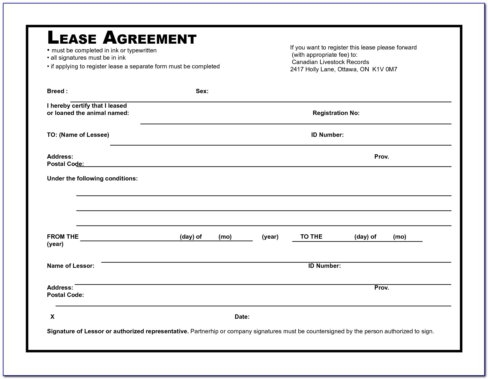 Rental Contract Agreement Free Form