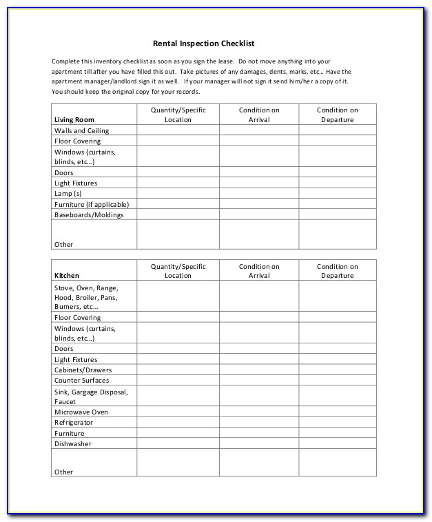 Rental Property Inspection Checklist Template Uk