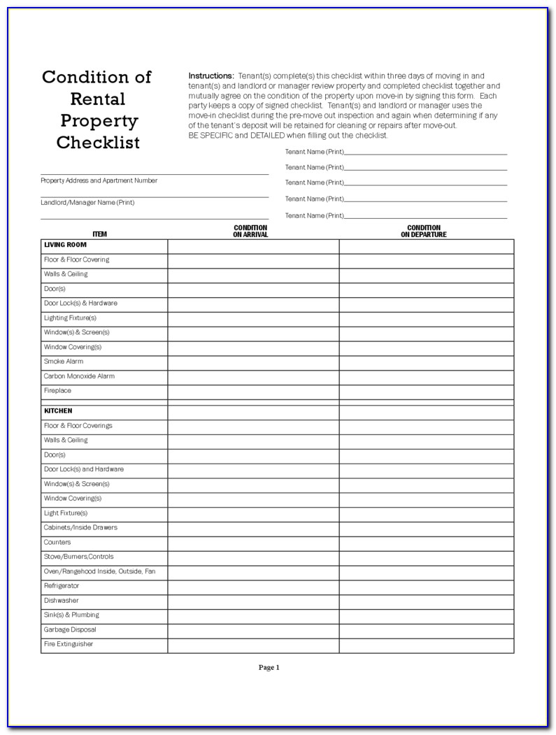Rental Property Inspection Checklist Template