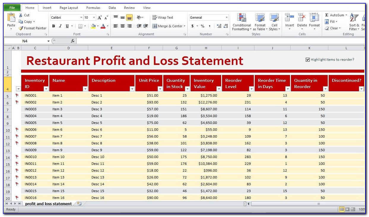 Restaurant Profit And Loss Account Format