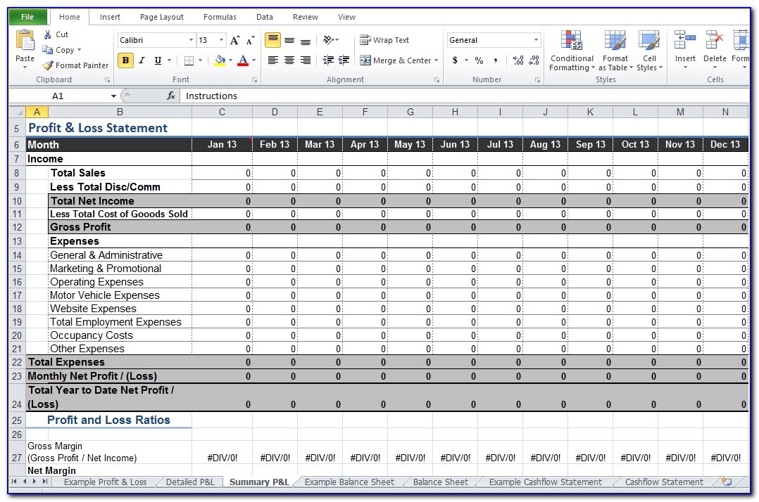 Restaurant Profit And Loss Template Excel