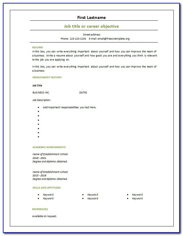 Resume Template Printable Blank