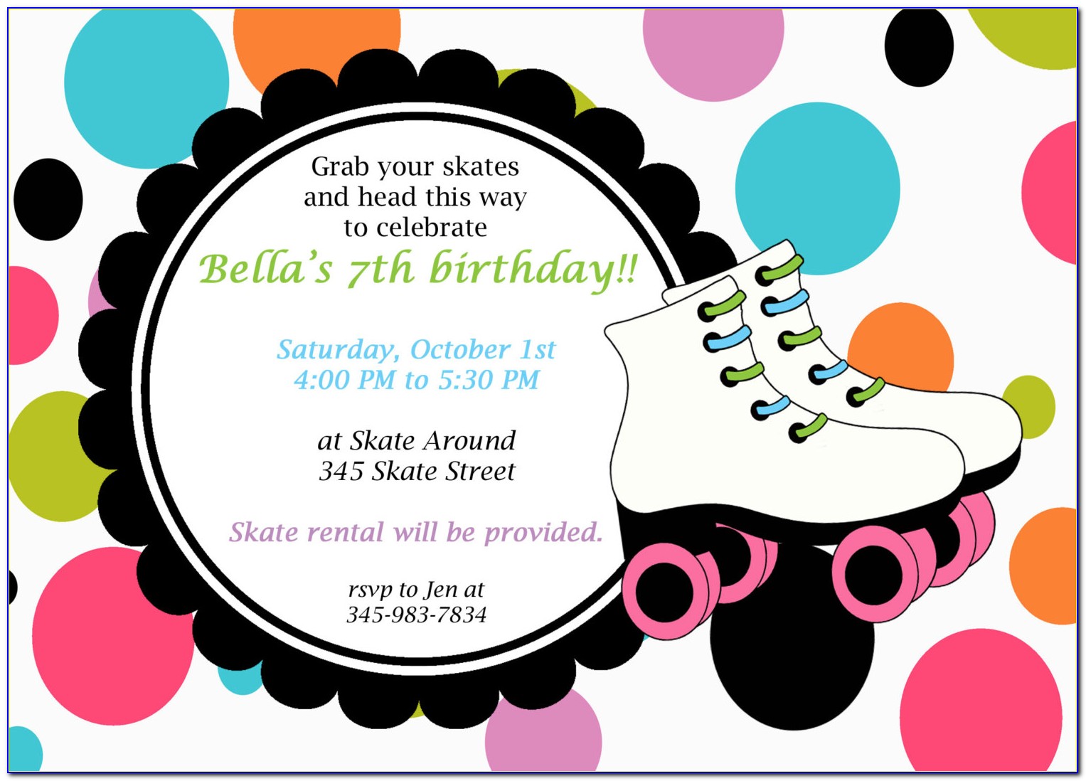 Roller Skating Birthday Party Invitations Template