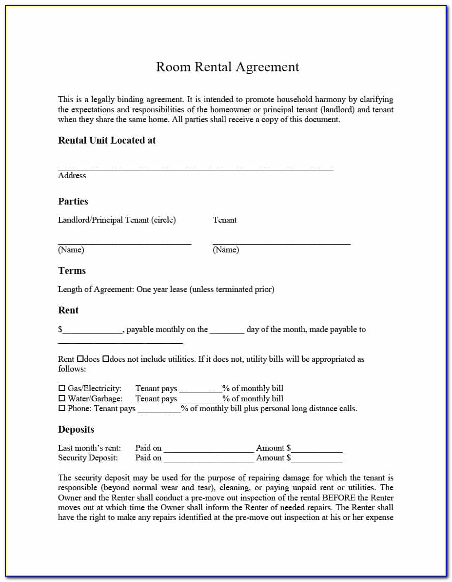 Room Renting Agreement Template