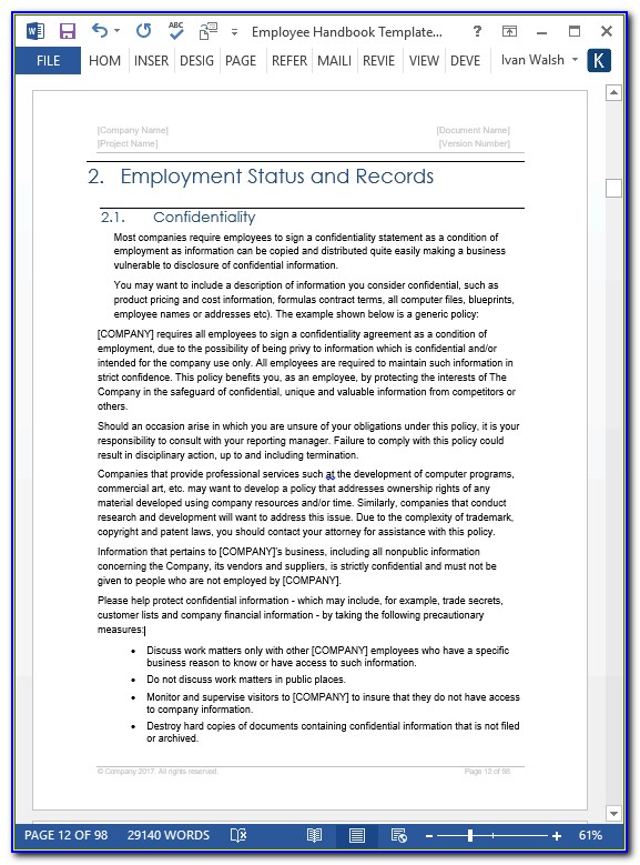 Sample Employee Handbook For Small Business