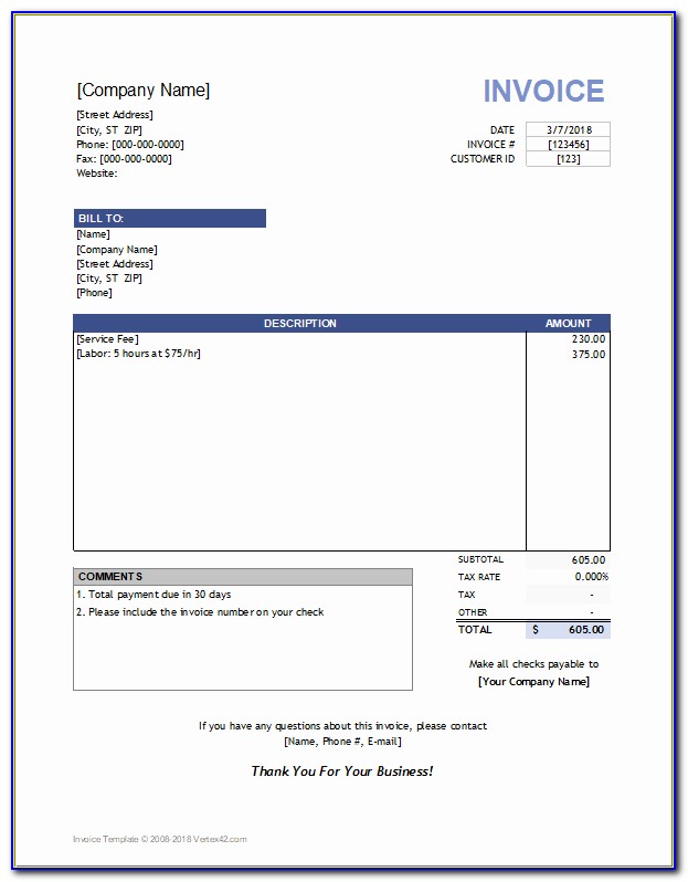Sample Invoice Template For Services Rendered