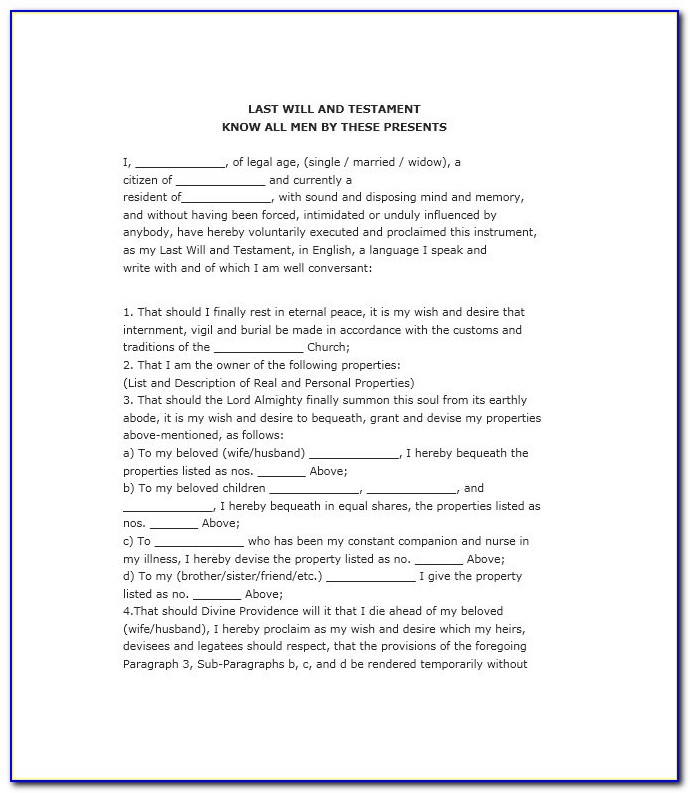 Sample Last Will And Testament Template Texas