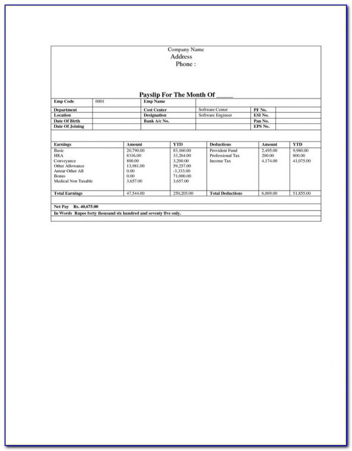Sample Pay Stub Template Excel