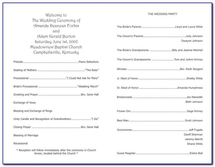 Sample Wedding Ceremony Program Template