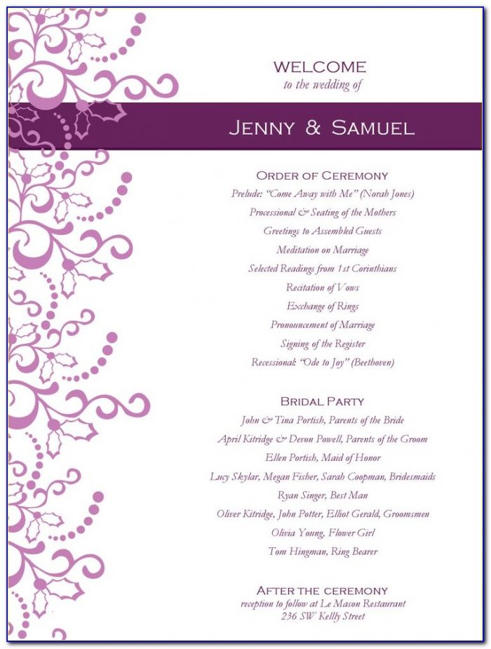 Sample Wedding Reception Program Format