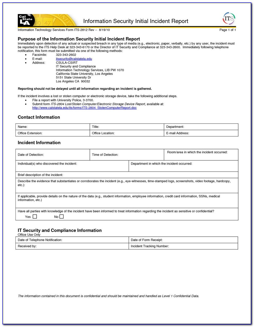 Security Incident Report Template