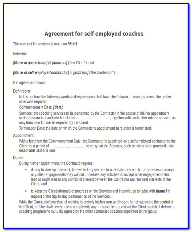 Self Employed Contractor Agreement Template Uk