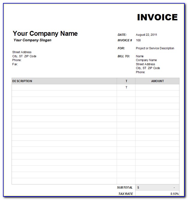 Self Employed Invoice Template Excel