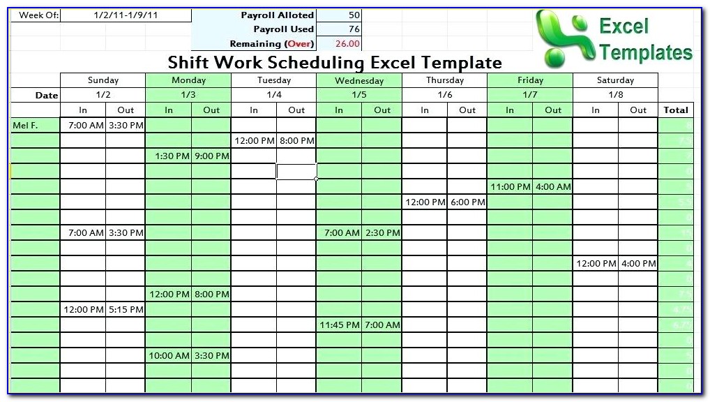 Shift Planner Template Excel