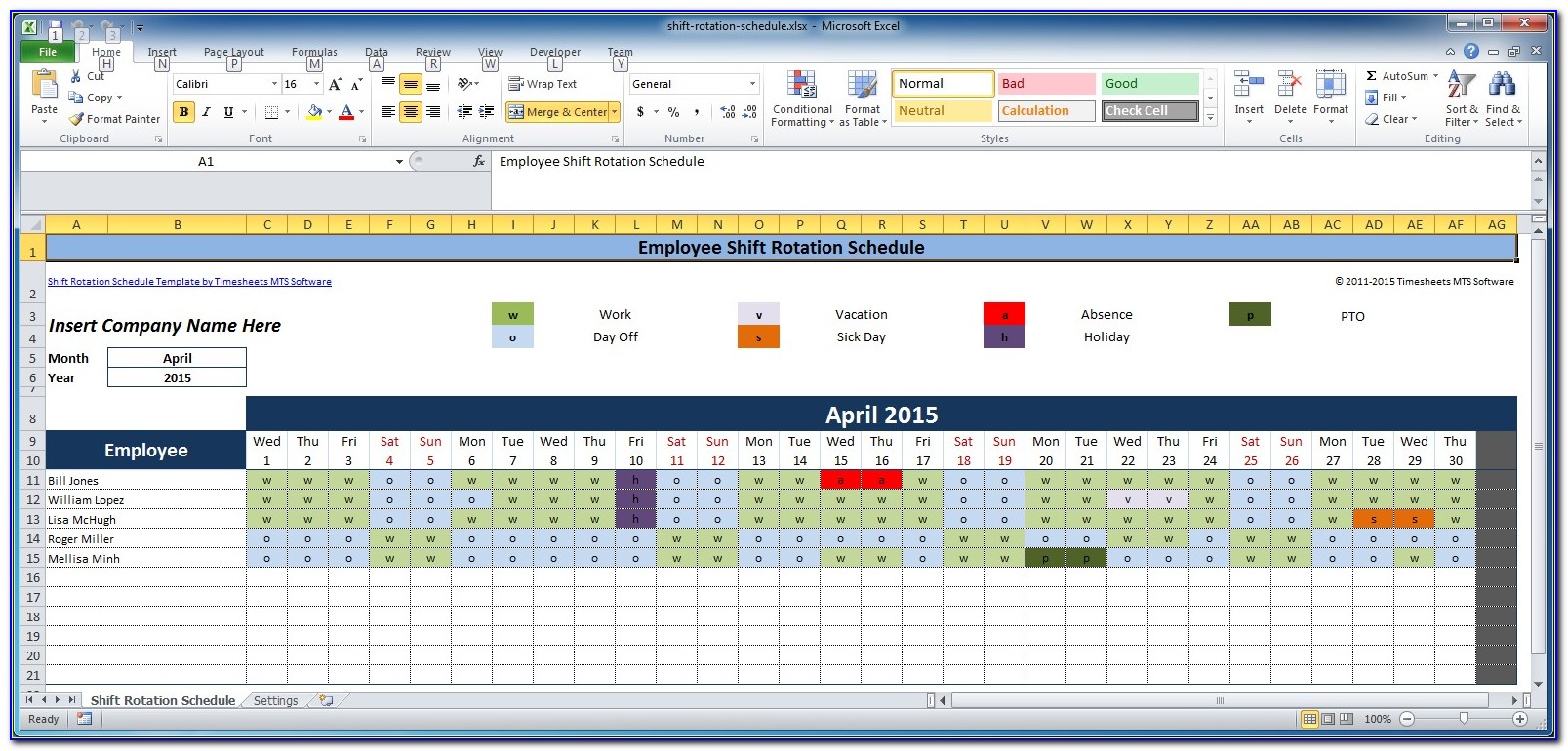 Shift Scheduling Template Free