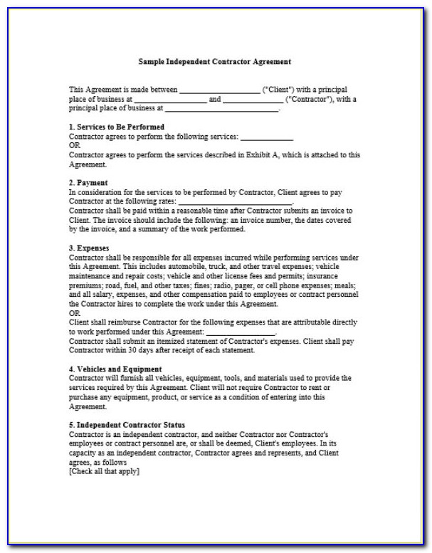 Simple Independent Contractor Agreement Sample
