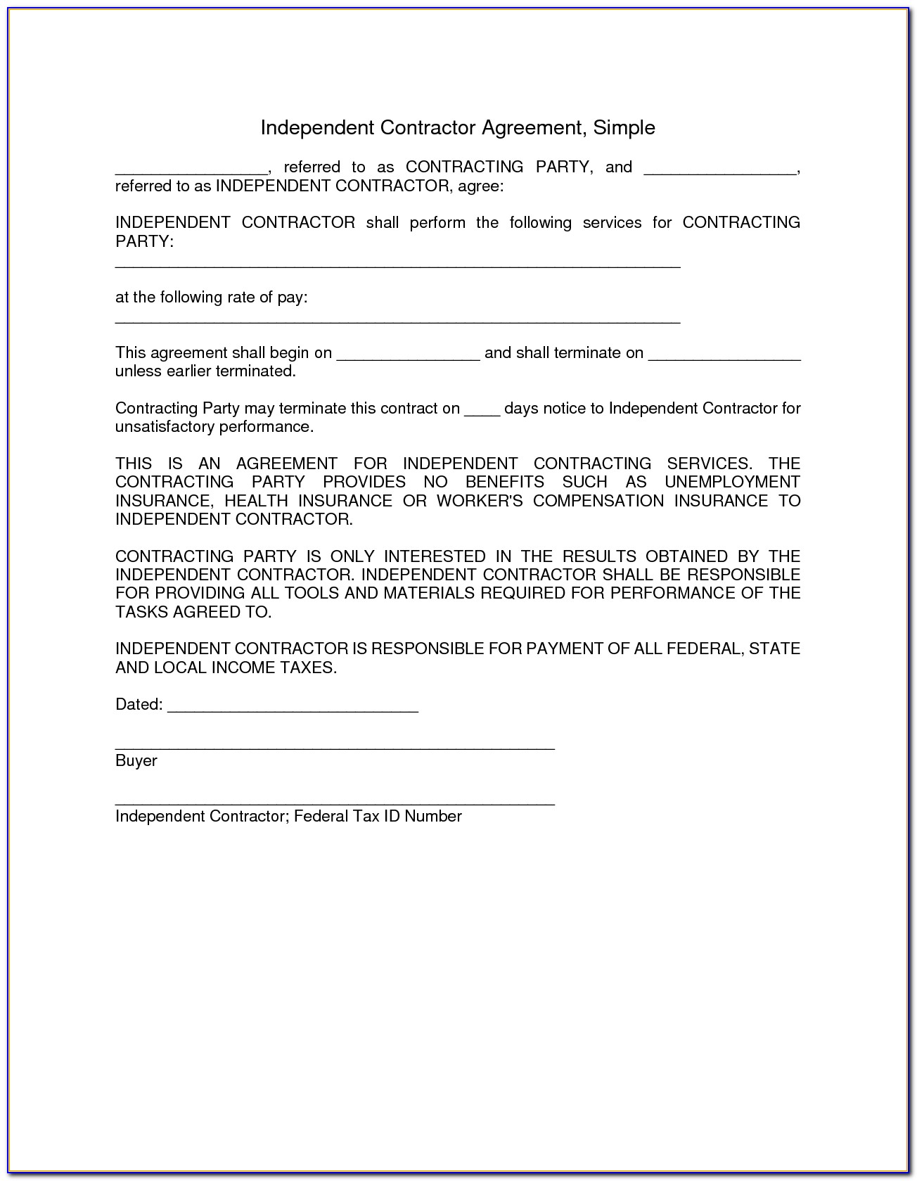 Simple Independent Contractor Agreement Template Canada