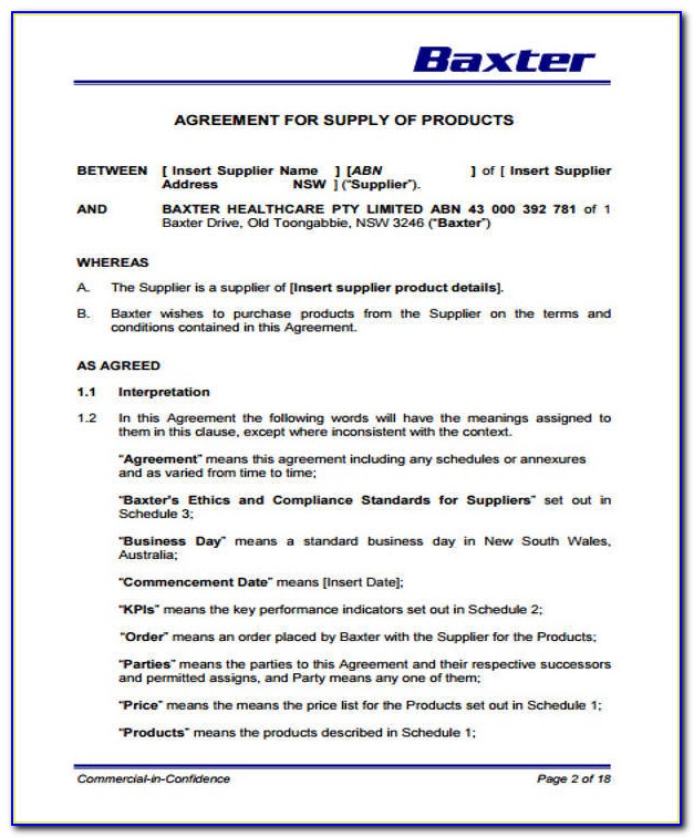 Simple Supply Agreement Template Free