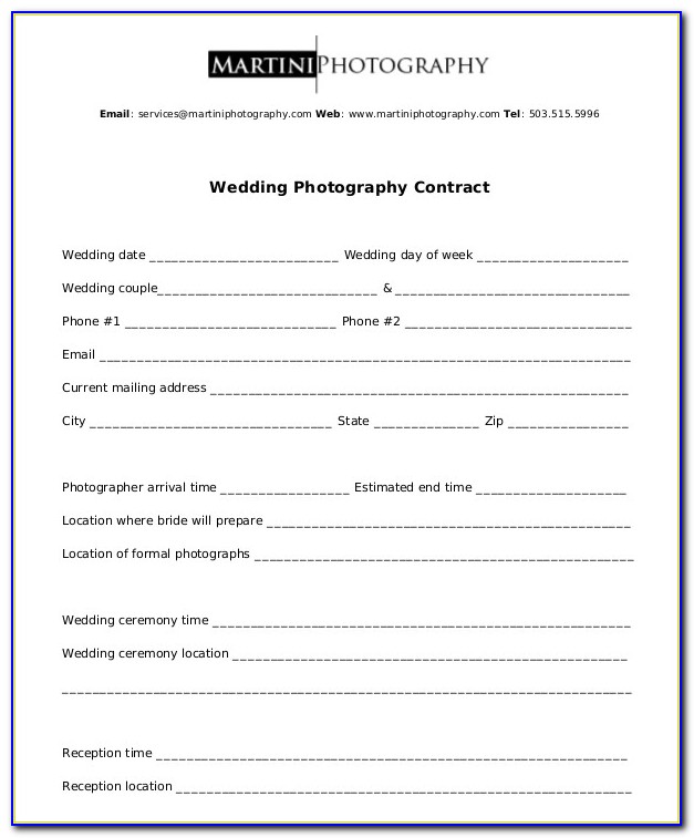 Simple Wedding Photography Contract Template
