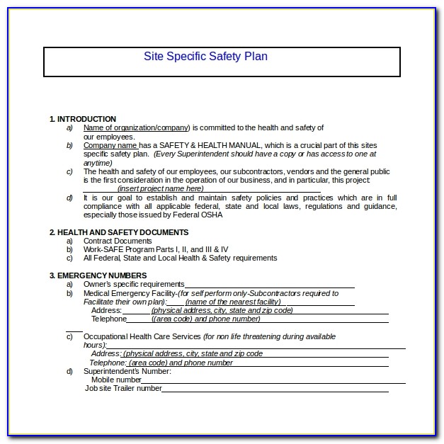 Site Safety Plan Template Free
