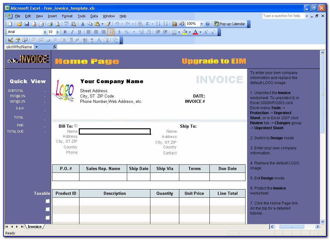 Software Invoice Template Excel