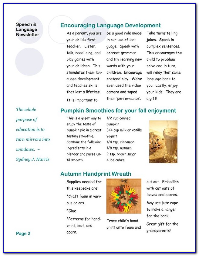 Speech Therapy Newsletter Template