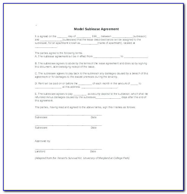Sub Letting Tenancy Agreement Template