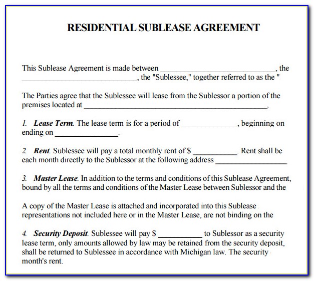 Sublet Lease Agreement Template New York