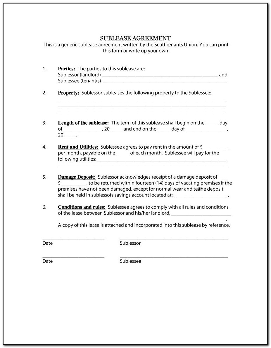 Sublet Lease Contract Template
