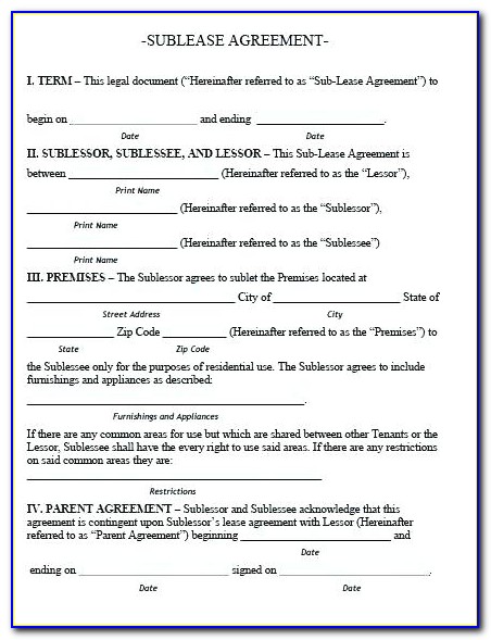 Subletting Rental Agreement Template